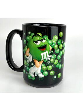 Green M&M Collectors Mug 2013 M&Ms World Black 14 Oz Microwave & Dishwasher Safe